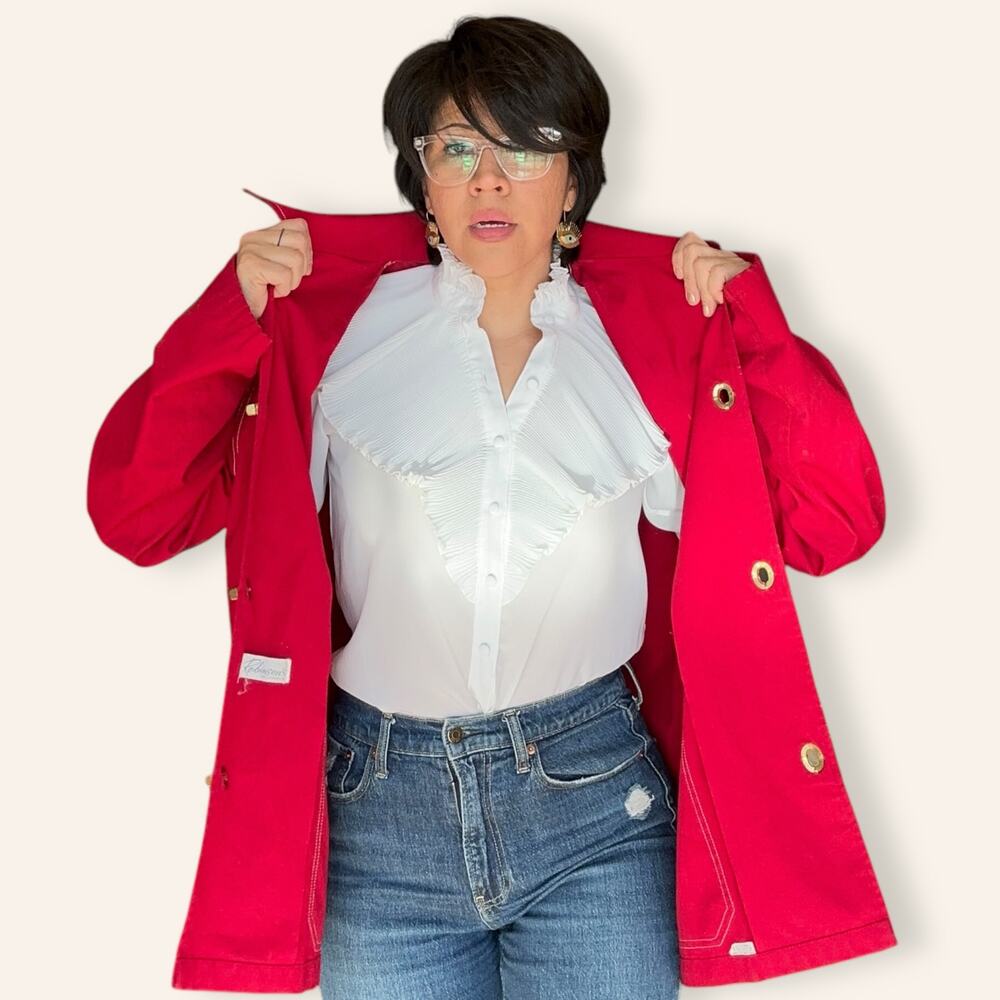 VTG Apple Red chore Coat w/ brass turn locks Unisex XL